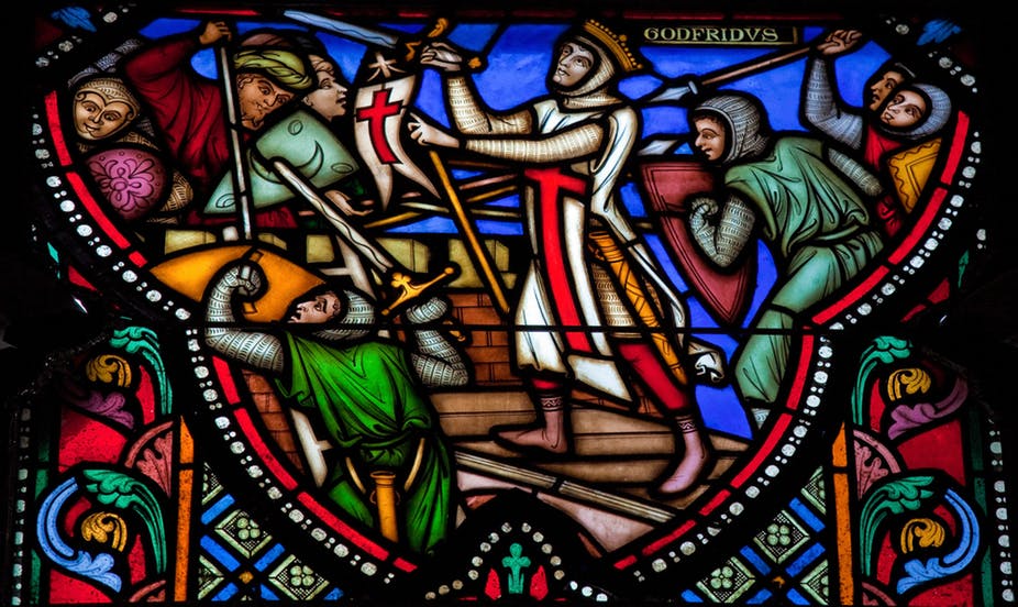 A pictorial representation of Crusades on the church window.